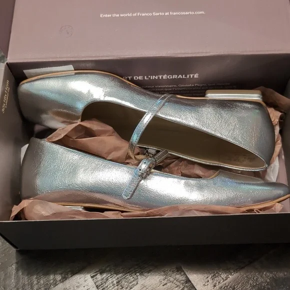 NWT - Franco Sarto Tinsley Metallic Silver Ballet Flats - Picture 10 of 11